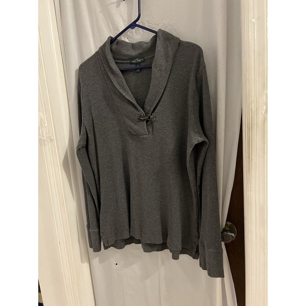 Lauren Ralph Lauren Gray Waffle Knit Shawl Collar Toggle Closure Top Sz Xl